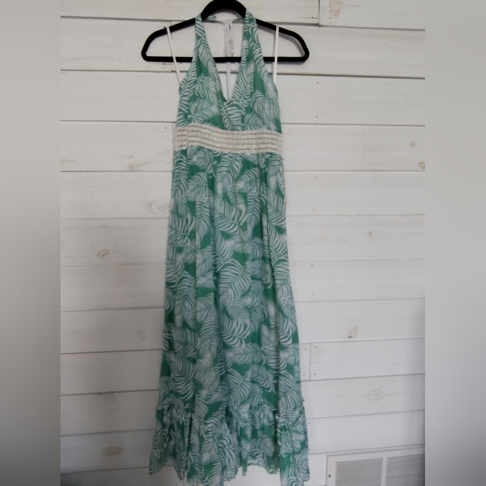 True Destinations Resort Wear/ Fern Leaf Boho Maxi Dress